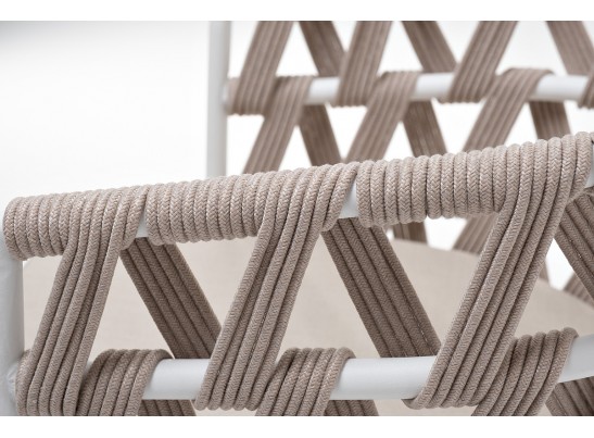 "Диего" стул плетеный из роупа, каркас из стали белый муар, роуп бежевый круглый, ткань бежевая 052 в Ростове-на-Дону