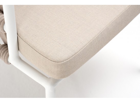 "Диего" стул плетеный из роупа, каркас из стали белый муар, роуп бежевый круглый, ткань бежевая 052 в Ростове-на-Дону