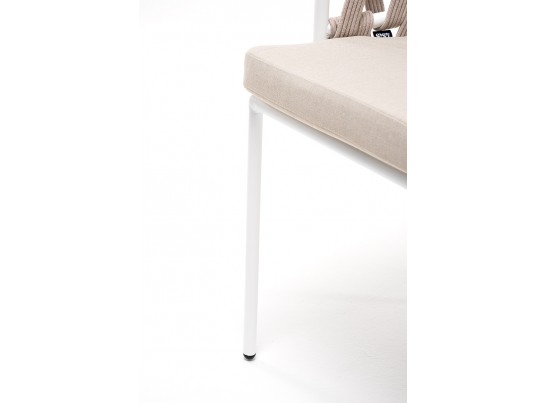 "Диего" стул плетеный из роупа, каркас из стали белый муар, роуп бежевый круглый, ткань бежевая 052 в Ростове-на-Дону