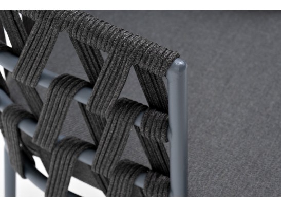 "Диего" стул плетеный из роупа, каркас из стали серый (RAL7022) муар, роуп темно-серый круглый, ткань темно-серая 027 в Ростове-на-Дону