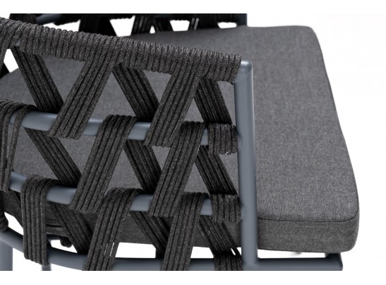 "Диего" стул плетеный из роупа, каркас из стали серый (RAL7022) муар, роуп темно-серый круглый, ткань темно-серая 027 в Ростове-на-Дону