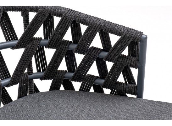 "Диего" стул плетеный из роупа, каркас из стали серый (RAL7022) муар, роуп темно-серый круглый, ткань темно-серая 027 в Ростове-на-Дону