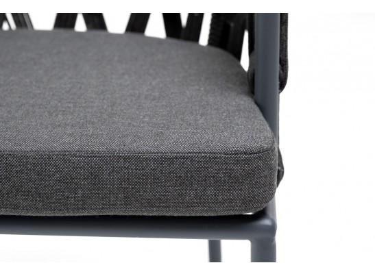 "Диего" стул плетеный из роупа, каркас из стали серый (RAL7022) муар, роуп темно-серый круглый, ткань темно-серая 027 в Ростове-на-Дону