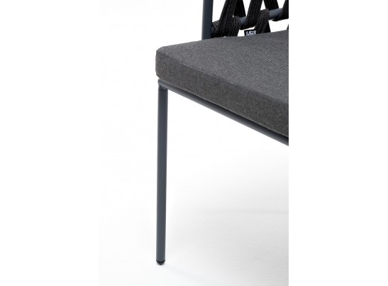 "Диего" стул плетеный из роупа, каркас из стали серый (RAL7022) муар, роуп темно-серый круглый, ткань темно-серая 027 в Ростове-на-Дону