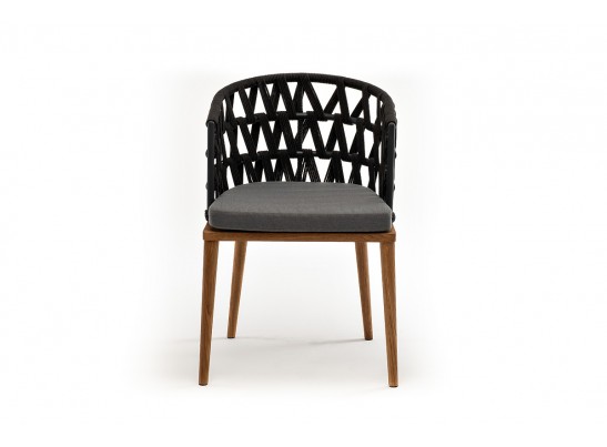 "Диего" стул плетеный из роупа, основание дуб, роуп темно-серый круглый, ткань серая в Ростове-на-Дону