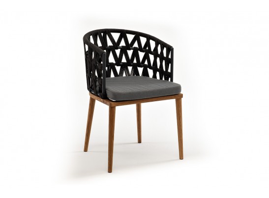 "Диего" стул плетеный из роупа, основание дуб, роуп темно-серый круглый, ткань серая в Ростове-на-Дону