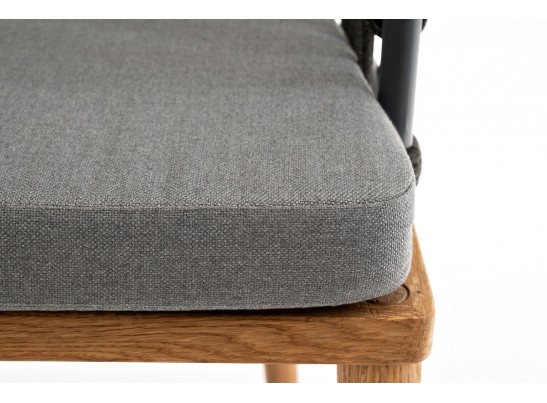 "Диего" стул плетеный из роупа, основание дуб, роуп темно-серый круглый, ткань серая в Ростове-на-Дону