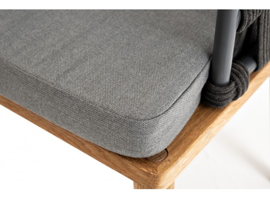 "Диего" стул плетеный из роупа, основание дуб, роуп темно-серый круглый, ткань серая в Ростове-на-Дону