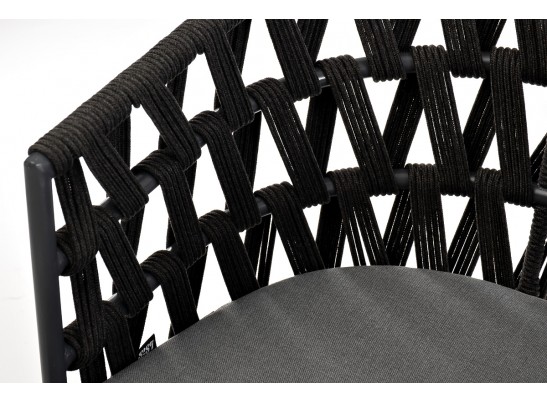 "Диего" стул плетеный из роупа, основание дуб, роуп темно-серый круглый, ткань серая в Ростове-на-Дону