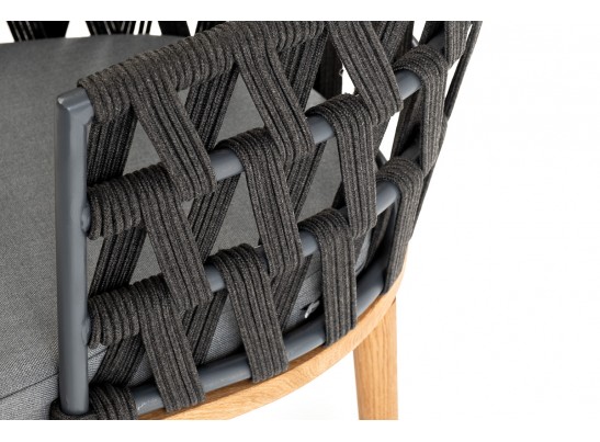 "Диего" стул плетеный из роупа, основание дуб, роуп темно-серый круглый, ткань серая в Ростове-на-Дону