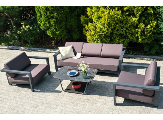 "Гранада" диван 3-местный, каркас алюминий темно-серый (RAL7024) муар, ткань темно-серая 027 в Ростове-на-Дону