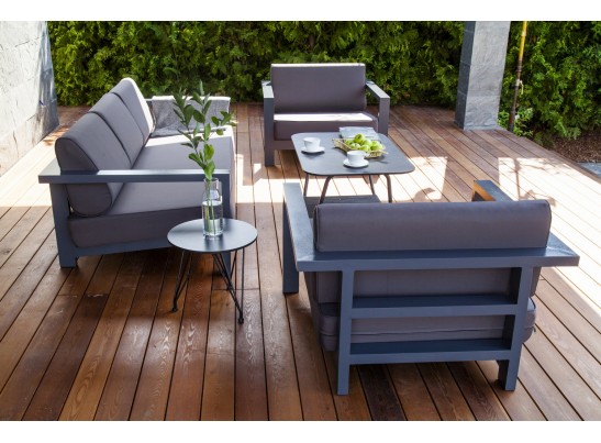 "Гранада" диван 3-местный, каркас алюминий темно-серый (RAL7024) муар, ткань темно-серая 027 в Ростове-на-Дону