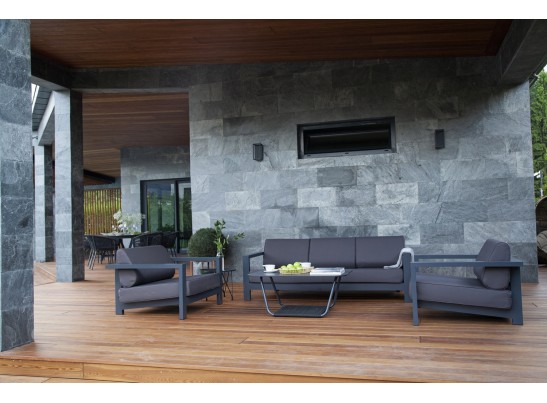 "Гранада" диван 3-местный, каркас алюминий темно-серый (RAL7024) муар, ткань темно-серая 027 в Ростове-на-Дону