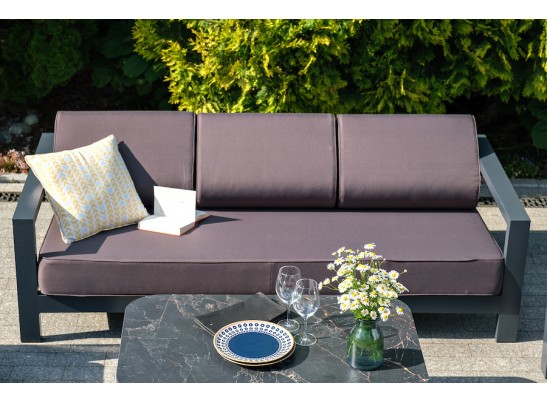 "Гранада" диван 3-местный, каркас алюминий темно-серый (RAL7024) шагрень, ткань темно-серая 027 в Ростове-на-Дону