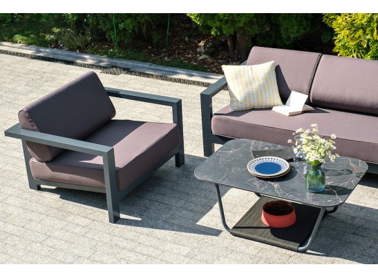 "Гранада" кресло алюминиевое, цвет темно-серый (RAL7024) муар, ткань темно-серая 027 в Ростове-на-Дону