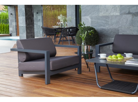 "Гранада" кресло алюминиевое, цвет темно-серый (RAL7024) муар, ткань темно-серая 027 в Ростове-на-Дону