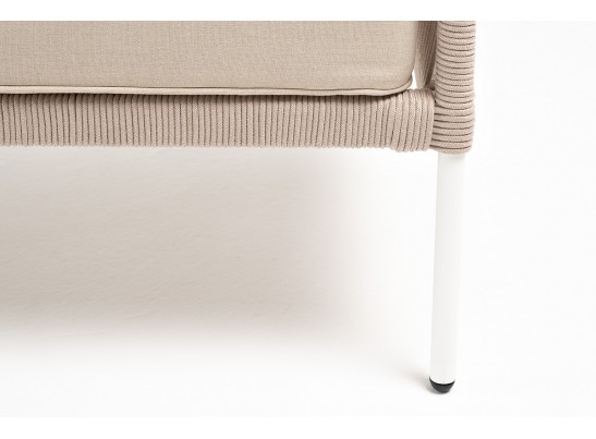 "Канны" диван 2-местный плетеный из роупа, каркас алюминий белый муар, роуп бежевый круглый, ткань бежевая 052 в Ростове-на-Дону