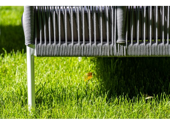 "Канны" диван 2-местный плетеный из роупа, каркас алюминий белый муар, роуп светло-серый круглый, ткань серая 017 в Ростове-на-Дону