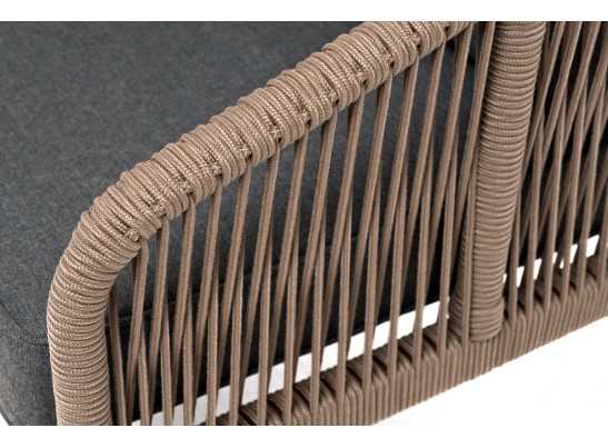 "Канны" диван 2-местный плетеный из роупа, каркас алюминий коричневый (RAL8016) муар, роуп коричневый круглый, ткань темно-серая 027 в Ростове-на-Дону