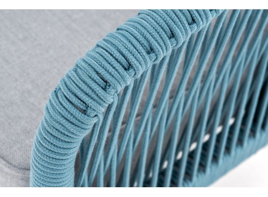 "Канны" диван 2-местный плетеный из роупа, каркас алюминий светло-серый (RAL7035) муар, роуп бирюзовый круглый, ткань светло-серая в Ростове-на-Дону