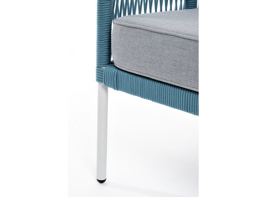 "Канны" диван 2-местный плетеный из роупа, каркас алюминий светло-серый (RAL7035) муар, роуп бирюзовый круглый, ткань светло-серая в Ростове-на-Дону