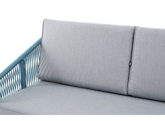 "Канны" диван 2-местный плетеный из роупа, каркас алюминий светло-серый (RAL7035) муар, роуп бирюзовый круглый, ткань светло-серая в Ростове-на-Дону