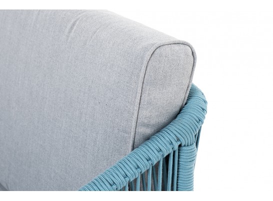 "Канны" диван 2-местный плетеный из роупа, каркас алюминий светло-серый (RAL7035) муар, роуп бирюзовый круглый, ткань светло-серая в Ростове-на-Дону