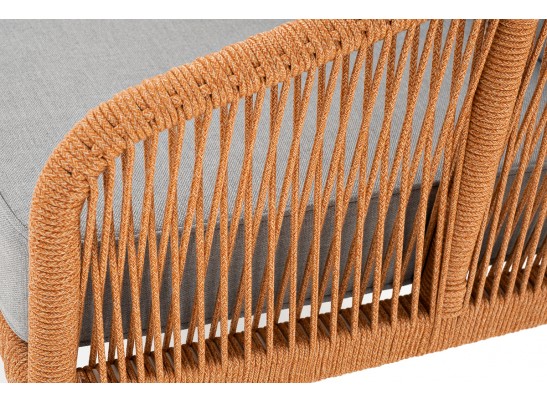 "Канны" диван 2-местный плетеный из роупа, каркас алюминий светло-серый (RAL7035) муар, роуп оранжевый меланж круглый, ткань светло-серая в Ростове-на-Дону