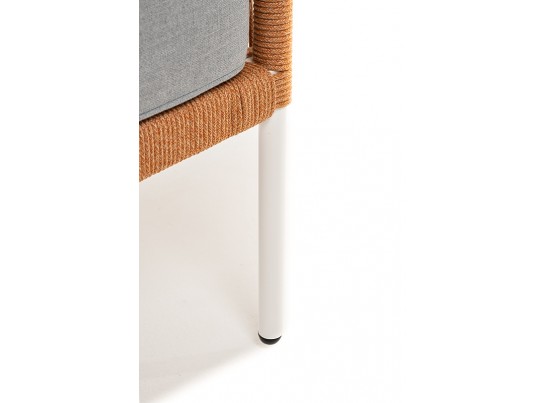 "Канны" диван 2-местный плетеный из роупа, каркас алюминий светло-серый (RAL7035) муар, роуп оранжевый меланж круглый, ткань светло-серая в Ростове-на-Дону