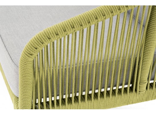 "Канны" диван 2-местный плетеный из роупа, каркас алюминий светло-серый (RAL7035) муар, роуп салатовый меланж круглый, ткань светло-серая в Ростове-на-Дону