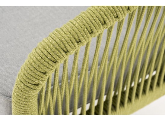 "Канны" диван 2-местный плетеный из роупа, каркас алюминий светло-серый (RAL7035) муар, роуп салатовый меланж круглый, ткань светло-серая в Ростове-на-Дону