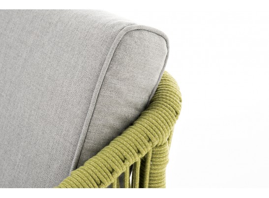 "Канны" диван 2-местный плетеный из роупа, каркас алюминий светло-серый (RAL7035) муар, роуп салатовый меланж круглый, ткань светло-серая в Ростове-на-Дону