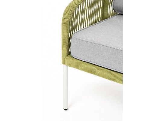 "Канны" диван 2-местный плетеный из роупа, каркас алюминий светло-серый (RAL7035) муар, роуп салатовый меланж круглый, ткань светло-серая в Ростове-на-Дону