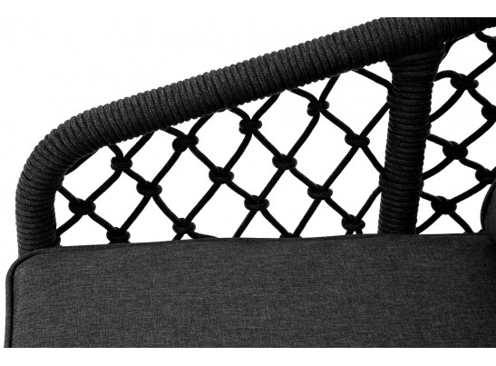 "Канны" диван 2-местный плетеный из роупа (узелки), каркас алюминий темно-серый (RAL7024) муар, роуп темно-серый круглый, ткань темно-серая 027 в Ростове-на-Дону