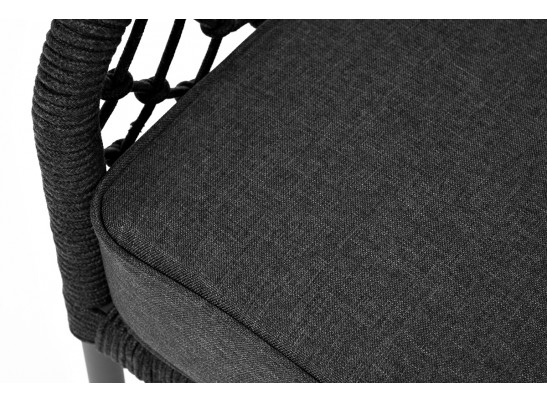 "Канны" диван 2-местный плетеный из роупа (узелки), каркас алюминий темно-серый (RAL7024) муар, роуп темно-серый круглый, ткань темно-серая 027 в Ростове-на-Дону