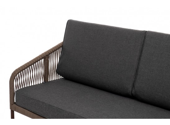 "Канны" диван 3-местный плетеный из роупа, каркас алюминий темно-серый (RAL7024) шагрень, роуп темно-серый круглый, ткань темно-серая 019 в Ростове-на-Дону