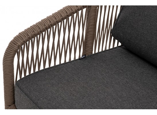 "Канны" диван 3-местный плетеный из роупа, каркас алюминий темно-серый (RAL7024) шагрень, роуп темно-серый круглый, ткань темно-серая 019 в Ростове-на-Дону