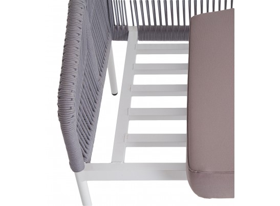 "Канны" диван 2-местный плетеный из роупа, каркас алюминий белый, роуп светло-серый кругл, ткань серая в Ростове-на-Дону