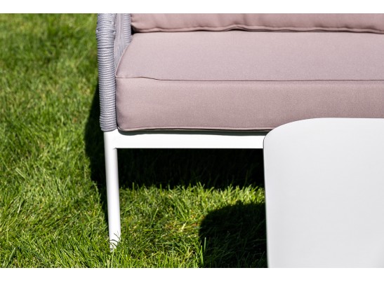 "Канны" диван 2-местный плетеный из роупа, каркас алюминий белый, роуп светло-серый кругл, ткань серая в Ростове-на-Дону