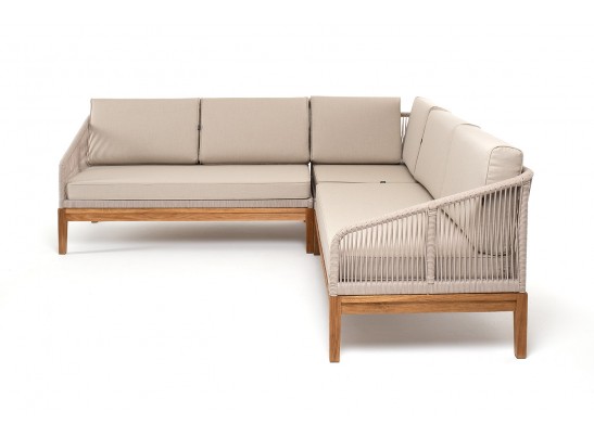 "Канны" диван модульный плетеный из роупа, основание дуб, роуп бежевый круглый, ткань бежевая 052 в Ростове-на-Дону