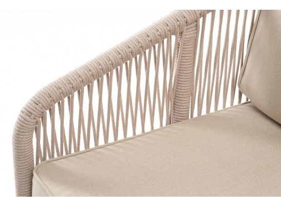 "Канны" диван 2-местный плетеный из роупа, каркас алюминий белый, роуп бежевый, ткань бежевая в Ростове-на-Дону