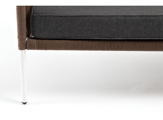 "Канны" диван 2-местный плетеный из роупа, каркас алюминий белый, роуп коричневый круглый, ткань серая в Ростове-на-Дону