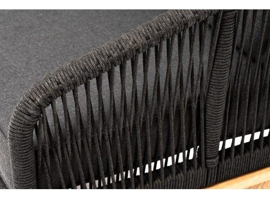 "Канны" диван 3-местный плетеный из роупа, основание дуб, роуп темно-серый круглый, ткань темно-серая 027 в Ростове-на-Дону