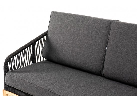 "Канны" диван 3-местный плетеный из роупа, основание дуб, роуп темно-серый круглый, ткань темно-серая 027 в Ростове-на-Дону