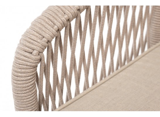 "Канны" кресло плетеное из роупа, каркас алюминий белый, муар, роуп бежевый круглый, ткань бежевая 052 в Ростове-на-Дону