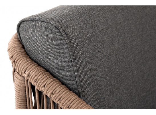 "Канны" кресло плетеное из роупа, каркас алюминий коричневый (RAL8016) муар, роуп коричневый круглый, ткань темно-серая 027 в Ростове-на-Дону