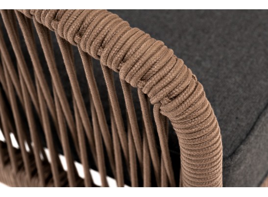 "Канны" кресло плетеное из роупа, каркас алюминий коричневый (RAL8016) муар, роуп коричневый круглый, ткань темно-серая 027 в Ростове-на-Дону