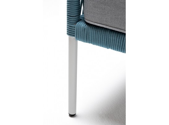 "Канны" кресло плетеное из роупа, каркас алюминий светло-серый (RAL7035) муар, роуп бирюзовый круглый, ткань светло-серая в Ростове-на-Дону