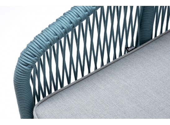 "Канны" кресло плетеное из роупа, каркас алюминий светло-серый (RAL7035) муар, роуп бирюзовый круглый, ткань светло-серая в Ростове-на-Дону