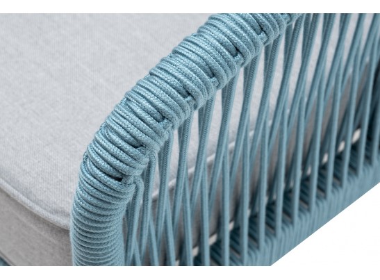 "Канны" кресло плетеное из роупа, каркас алюминий светло-серый (RAL7035) муар, роуп бирюзовый круглый, ткань светло-серая в Ростове-на-Дону